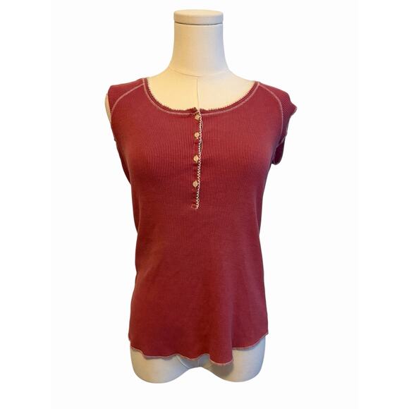 Vintage 90s 1990s Y2k 2000s Ribbed Knit Henley Shirt XL Energie Boho Grunge HIp - Picture 1 of 10